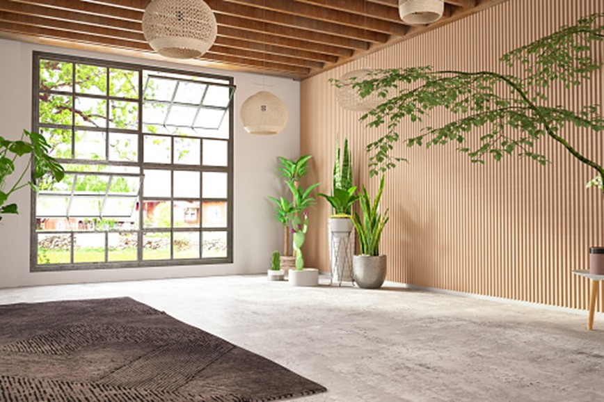 Unfurnished Cozy Bedroom with Wooden Wall and Window