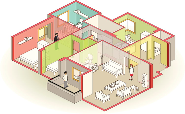 Isometric apartment floor plan showing layout and square footage areas in Lansing & Jackson, MI